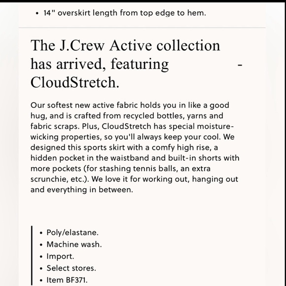 NWT J. CREW ACTIVE COLLECTION CLOUDSTRETCH SKORT, S & M - Picture 3 of 6